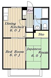 ディアコート大蔵 1階2DKの間取り