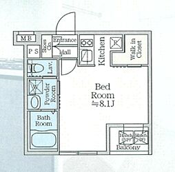 アイルプレミアム月島ドゥーエ 4階ワンルームの間取り