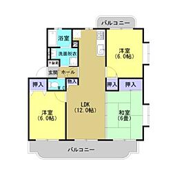 サニーハイムＩＩ 201 2階3LDKの間取り
