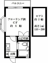 コーポヴェルデ 2階1Kの間取り