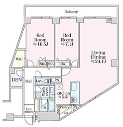 グラマシー恵比寿 7階2LDKの間取り