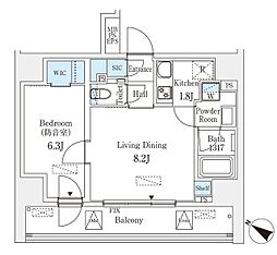 フィシオ飯田橋 8階1LDKの間取り