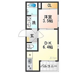 アークヴィラ東野 3階1DKの間取り