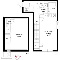 グローリオシェルト神宮前 1階1LDKの間取り