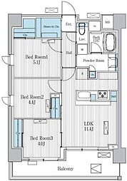 テラ蚕糸の森 3階3LDKの間取り