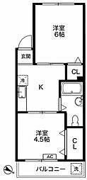 練馬ローヤルコーポ 2DKの間取図画像