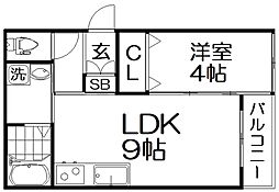 リヴェール長尾 1階1LDKの間取り