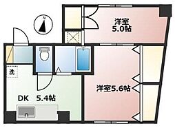 岡村ビル 2階2DKの間取り