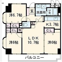 ドミール・コンフォール 9階3LDKの間取り