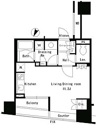 パークアクシス日本橋ステージ 9階ワンルームの間取り