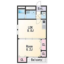 フジパレス城北III番館 1階1LDKの間取り