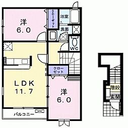 ラック・アビタシオン 2階2LDKの間取り