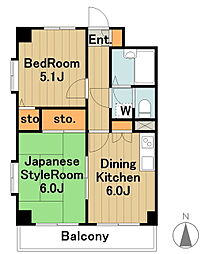デイム橋本 6階2DKの間取り