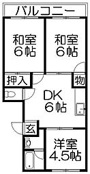 コーポ忠栄 4階3DKの間取り