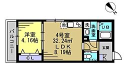 ＲＩＺＥ柏たなかIII 2階1LDKの間取り