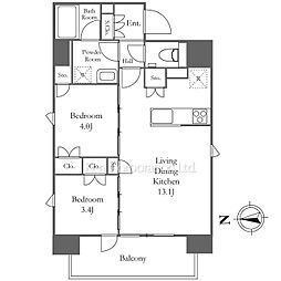 プライムガーデン恵比寿南 8階2LDKの間取り