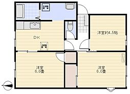 ベルビュー上安松B 3DKの間取図画像