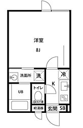 フェリシア行徳I 2階1Kの間取り
