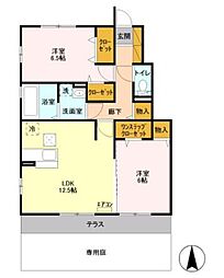 リバーサイド ホシノVI 1階2LDKの間取り