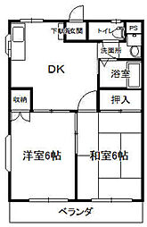 エソール大和田 3階2DKの間取り