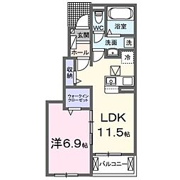 ヴェルドゥーラII 1LDKの間取図画像