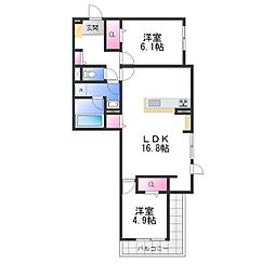 D-residence西野A棟 2LDKの間取図画像