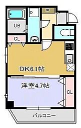 プランドール千葉 3階1DKの間取り