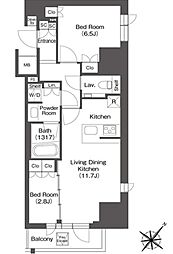 レフィールオーブ代々木 6階2LDKの間取り