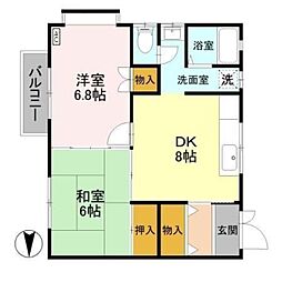クリスタル女池A 2DKの間取図画像