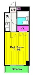 ビラージュ・ド・フルール本館 1Kの間取図画像