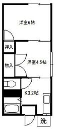 瀬崎コーポ 1階2Kの間取り