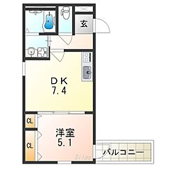 JR阪和線 我孫子町駅 徒歩9分の賃貸アパート 2階1DKの間取り