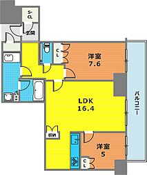 ザ・パークハウス神戸ハーバーランドタワー 6階2LDKの間取り