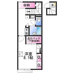 レオパレス船尾中濱 2階1Kの間取り