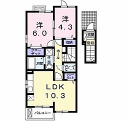 カーサ・ドルミーレII 2階2LDKの間取り