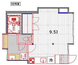 ピソス四谷 1階ワンルームの間取り