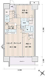 東京メトロ有楽町線 豊洲駅 徒歩5分の賃貸マンション 5階2LDKの間取り