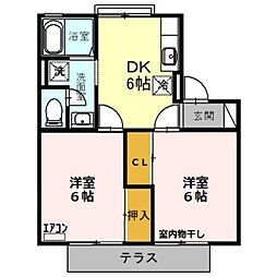 タウンコート(鶴ヶ島) 1階2DKの間取り