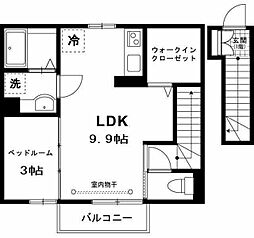 クレセントハウスC 1LDKの間取図画像