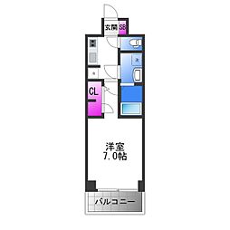 S-RESIDENCE高井田central 8階1Kの間取り