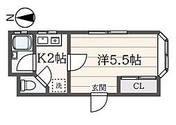 金子ホーム 2階1Kの間取り