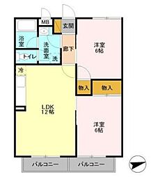ツインスター II 2階2LDKの間取り