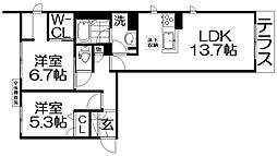 アペルタ森南 2LDKの間取図画像