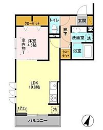 コンフォート リリィ 2階1LDKの間取り