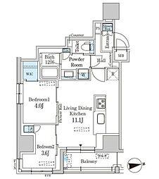 パークアクシス神田レジデンス 4階2LDKの間取り