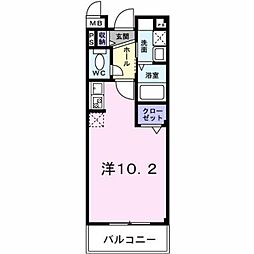 サンハイム武里 2階ワンルームの間取り