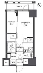 コンフォリア台東根岸 2階1DKの間取り