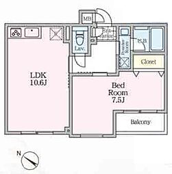 メゾンドエム初台 2階1LDKの間取り