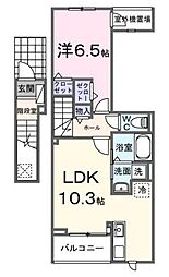 ヒカルサ西東京向台イースト 2階1LDKの間取り