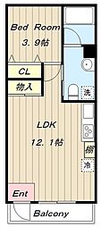 クリフビレッジA棟 1LDKの間取図画像